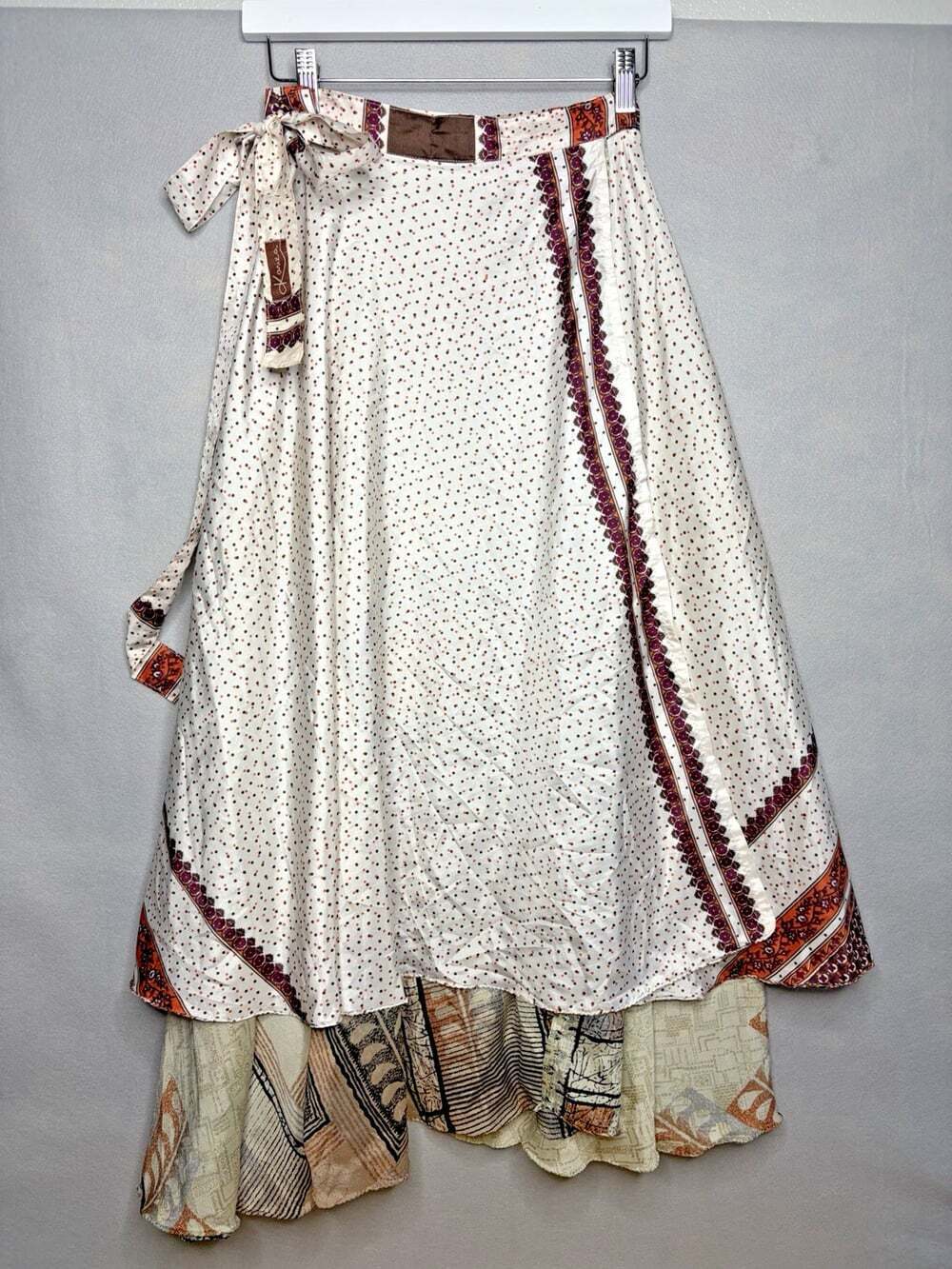 Kariza Vintage Wrap Skirt Women's One Size Brown Boho Earthy Floral Design